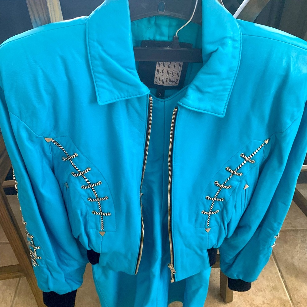 Vintage North Beach Leather Bomber style jacket with dress. Dress XS Jacket S